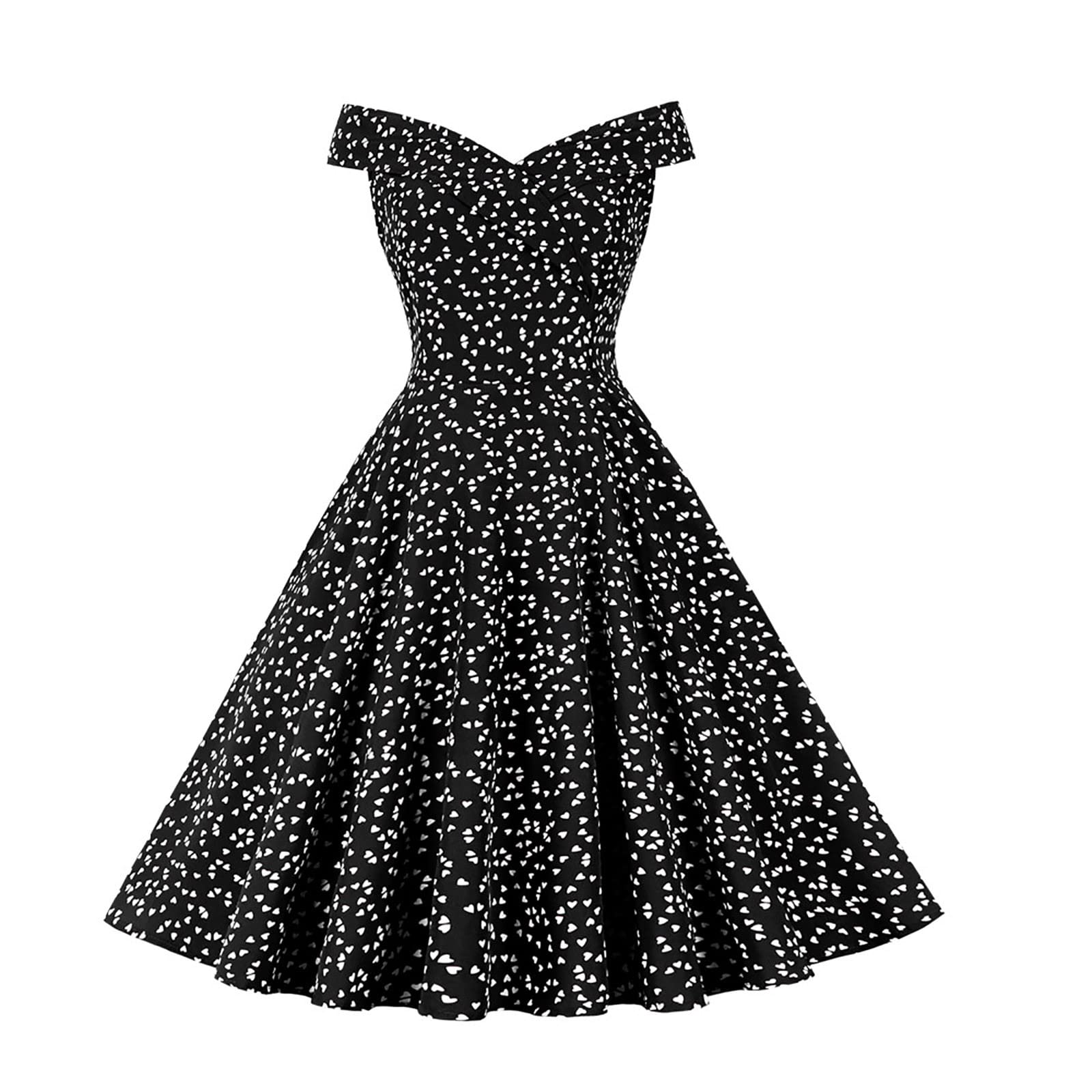 50s Styles Dress for Women UK Summer Dresses Off Shoulder Cap Sleeve Beach Floral PrintSwing Dress Sale Vintage Swing Midi Dress Cocktail Party Evening Prom Gown Clearance