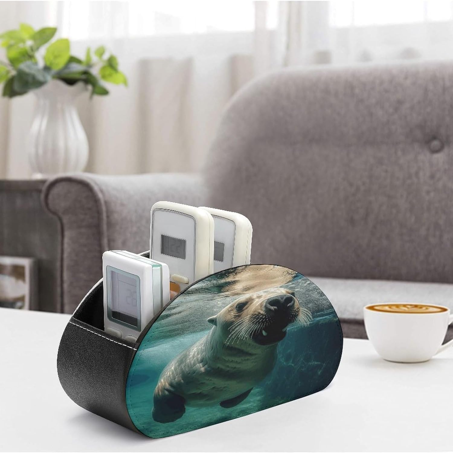Personalized PU Leather Remote Control Holder with 5 Compartments image 4