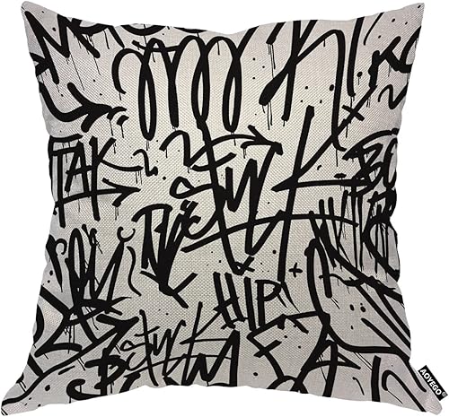 AOYEGO Funda de almohada con diseño de graffiti, diseño artístico creativo de tinta de garabato, clásico, monocromático, 18 x 18 pulgadas, cojín