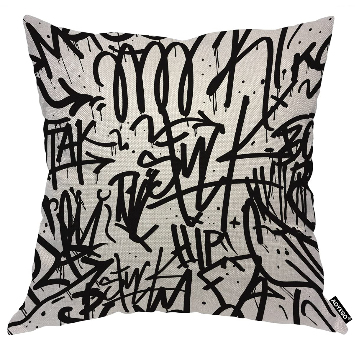 AOYEGO Graffiti Line Throw Pillow Cover Creative Artistic Doodle Ink Classic Monochrome Pillow Case 18x18 Inch Decorative Cotton Linen Square Cushion for Home Couch Bed