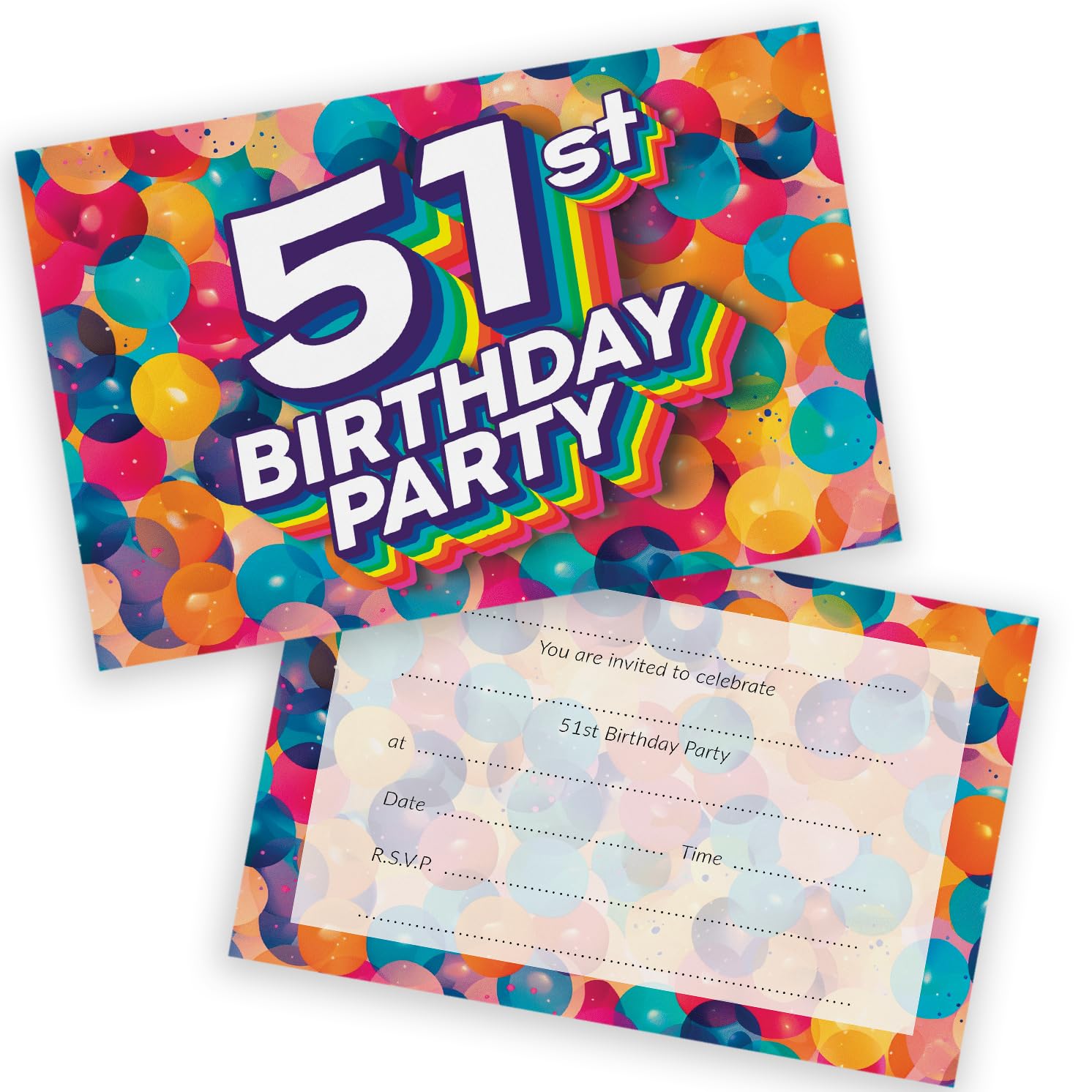 51st Birthday Party Invitations Men Women - Rainbow Balloons 36 Pack - Adults Birthday Invitations for Friends Family A6 Bday Party Invites Invitation Cards with Folding Envelopes