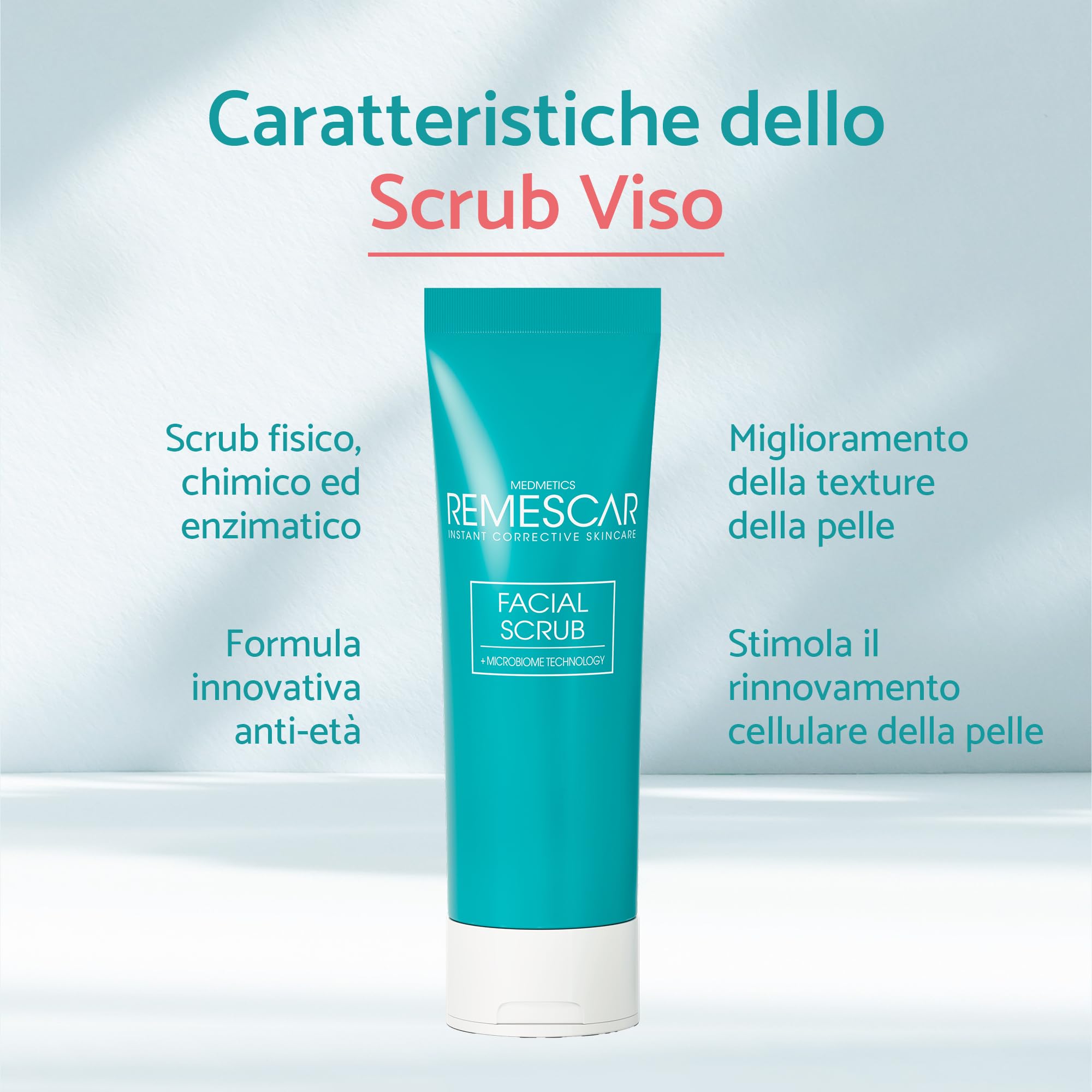 Remescar Scrub Viso Esfoliante – Detergente Viso Purificante ai Micrograni – Elimina Cellule Morte e Impurità – Pelle Liscia e Luminosa – per Tutti i Tipi di Pelle