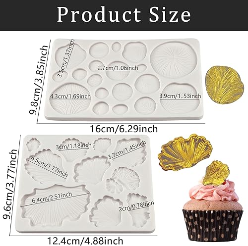 Miniatura 6 de Moldes de fondant para hongos – 2 piezas, moldes de silicona para hongos y flores, ginkgo biloba y adornos para cupcakes