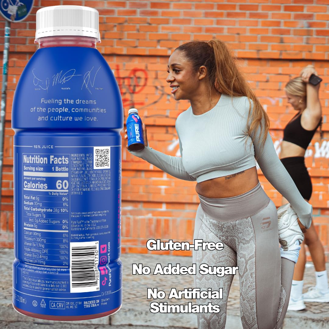 Pure Fuel Hydration Drinks Watermelon Blast - Plant-Based Healthy Electrolyte Drinks with B-Vitamins - No Added Sugar - 12 Pack x 16.9 fl oz Bottles