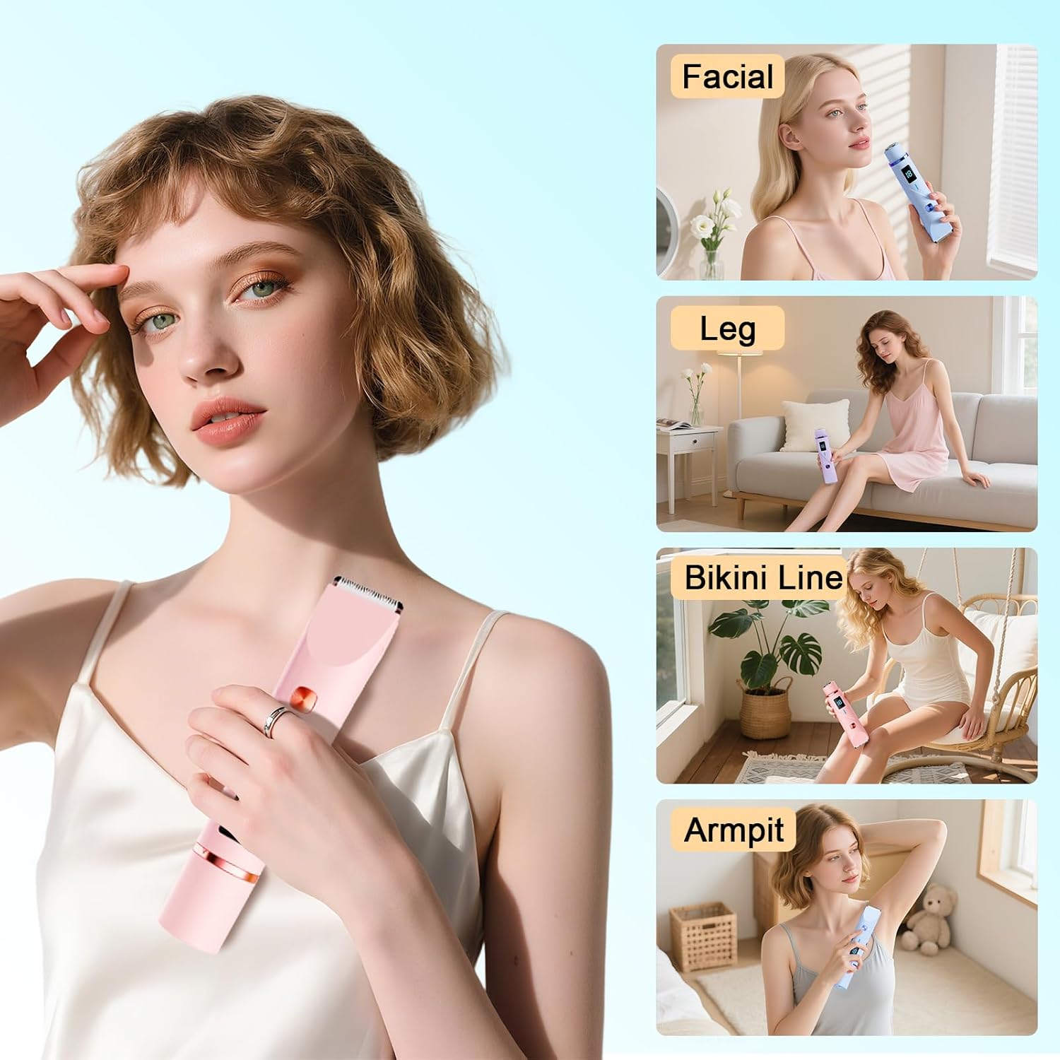 Bikini Trimmer for Women, 2 in 1 Electric Razors for Women Pubic Hair, IPX7 Waterproof Dual Head Bikini Shaver with LED Display, Rechargeable Electric Trimmer (Pink) - Image 7