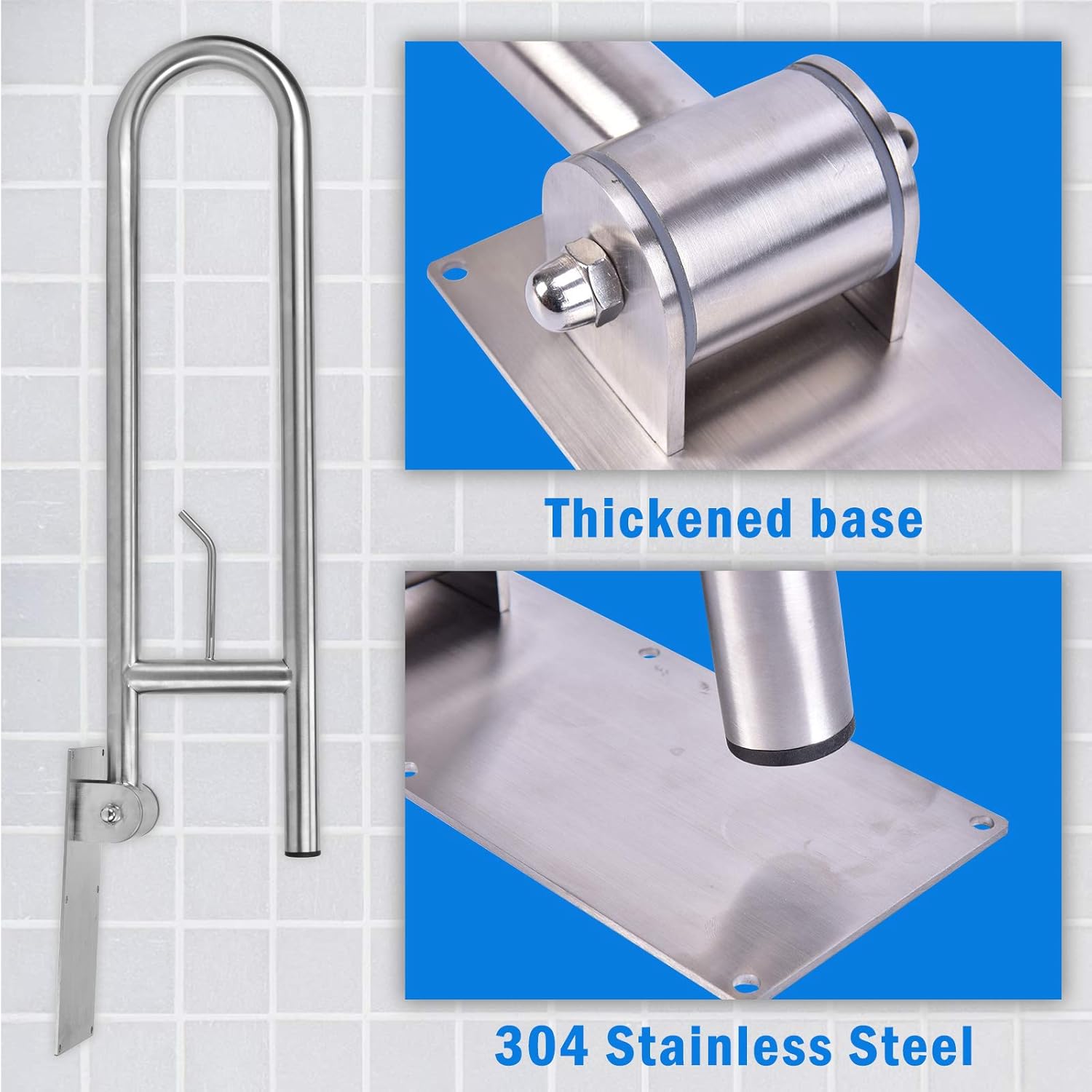 30in Handicap Grab Bars for Bathroom - Toilet Safety Rails Flip Up Grab Bar, Stainless Steel Toilet Grab Bar U-Shaped with Paper Holder for Elderly Bariatric Pregnant Disabled Commode