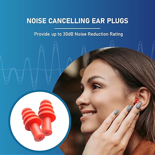 Miniatura 2 de Tapones reutilizables de silicona de calidad, 10 pares con 2 fundas de plástico de 27 dB, cancelación de ruido, bloqueo de sonido, suaves con