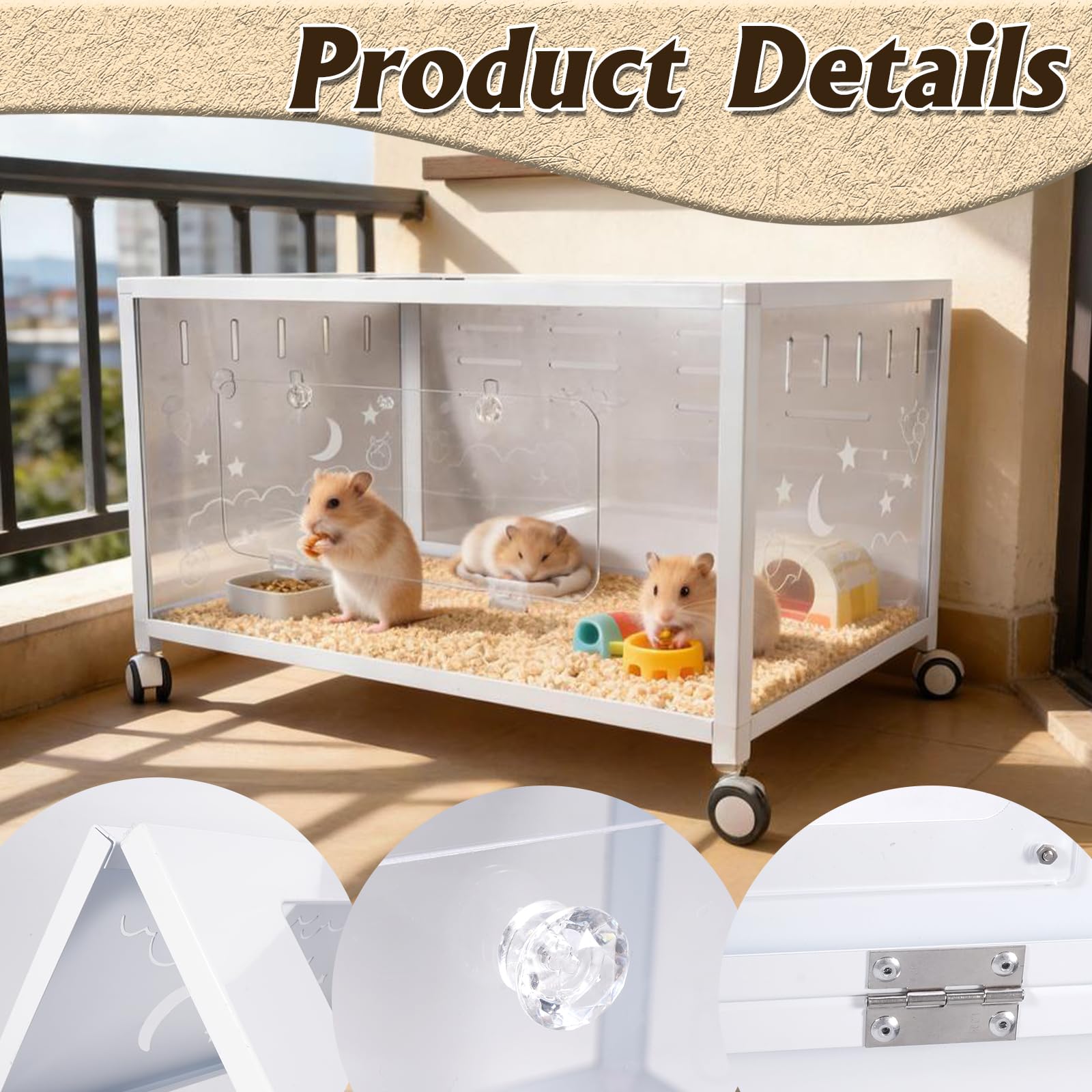 Große Meerschweinchenkäfig Kauspiel-sicher Acryl Aluminium Hamsterkäfig - Weiß, Transparenter Belüfteter Hamsterhaus DIY Innenhaustierkäfig Geeignet für Rennmäuse, Meerschweinchen und Hamster