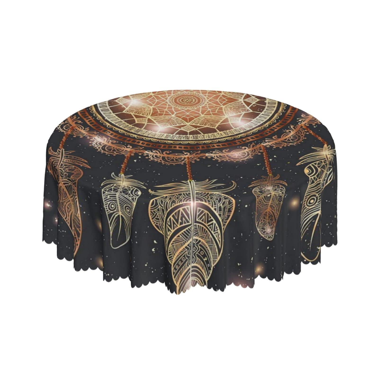 Lsjuee Native American Dreamcatcher Feather Round Tablecloth 60 Inch Printed Washable Tablecloth for Dining Party Holiday Fall Home Decorative