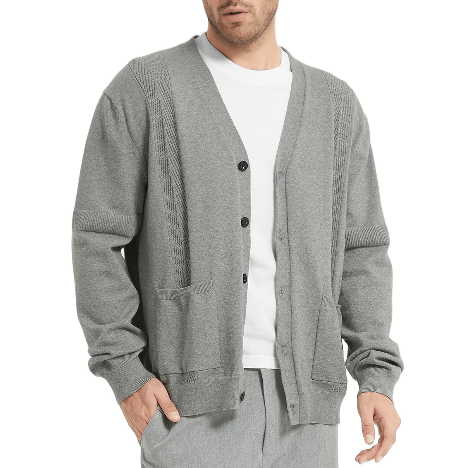 Cardigan pour Homme Décontracté Pull Manches Longues en Maille avec Col en V, Veste en Tricot Coton pour Hommes Gilet Automne Hiver avec Poches et Boutons