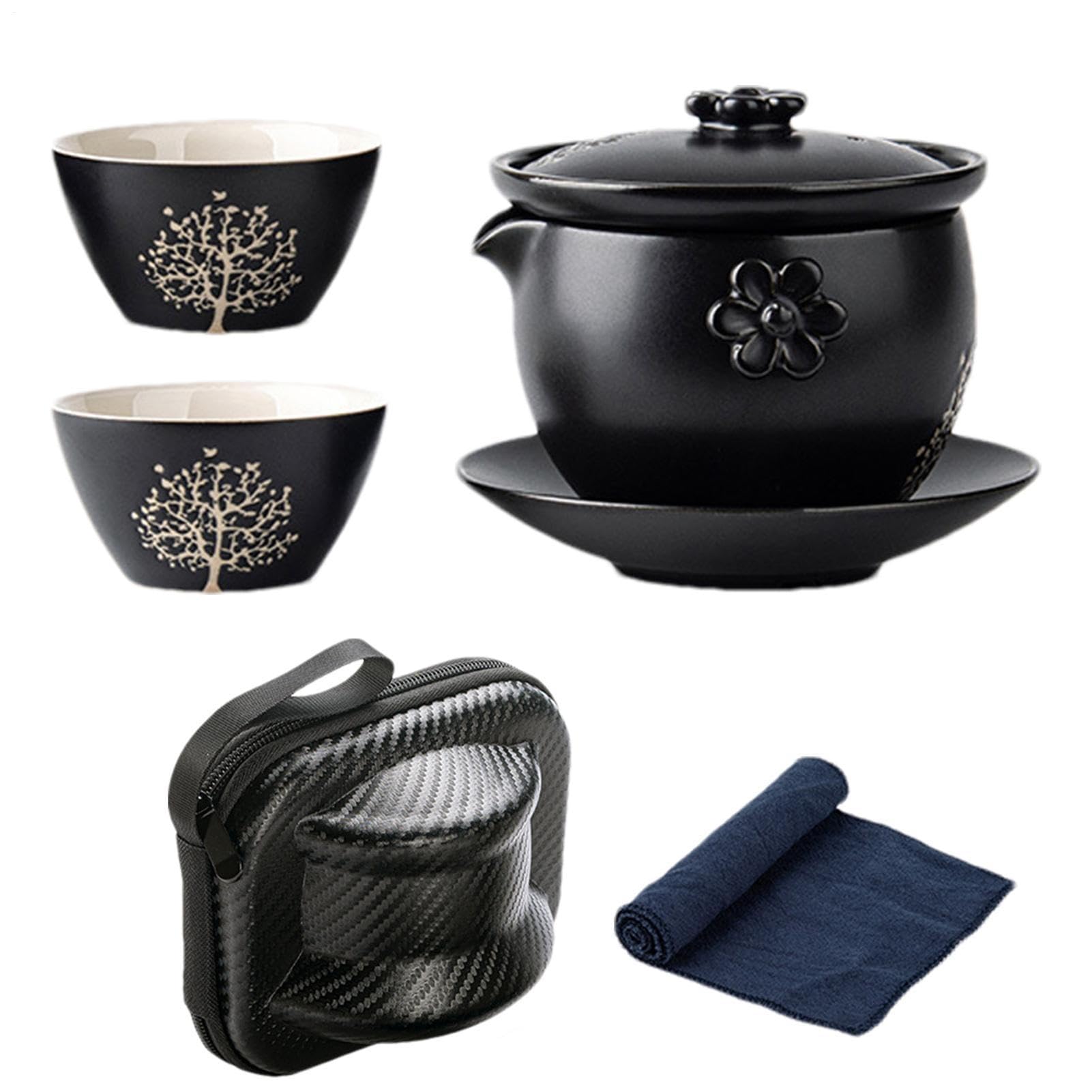 Juego de té japonés, tazas de té de cerámica, juego de té portátil apilable, juego de té de cerámica, antideslizante, para preparar té negro, té verde Pu-erh Oolong
