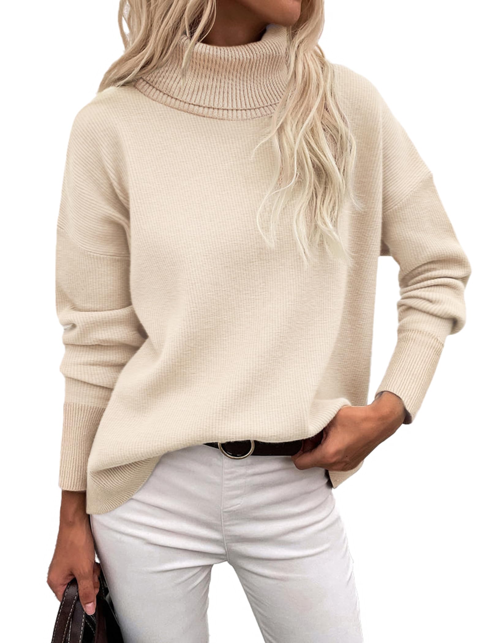 Zeagoo Womens Turtleneck Sweater 2026 Fall Winter Chunky Knitted Pullover High Low Hem Trendy Basic Jumper Top