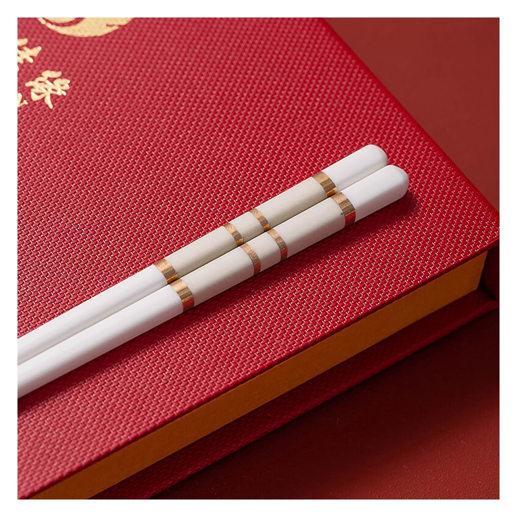 Coffret cadeau de baguettes en porcelaine chinoise, 10 paires de baguettes réutilisables lavables au lave-vaisselle, coffret cadeau avec étui, baguettes antidérapantes en céramique osseuse de hau