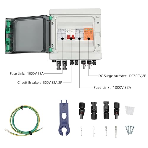 Miniatura 2 de Caja combinadora fotovoltaica, caja combinada solar de 2 cuerdas con fusible de corriente de 32 A, dispositivo de protección contra sobretensiones