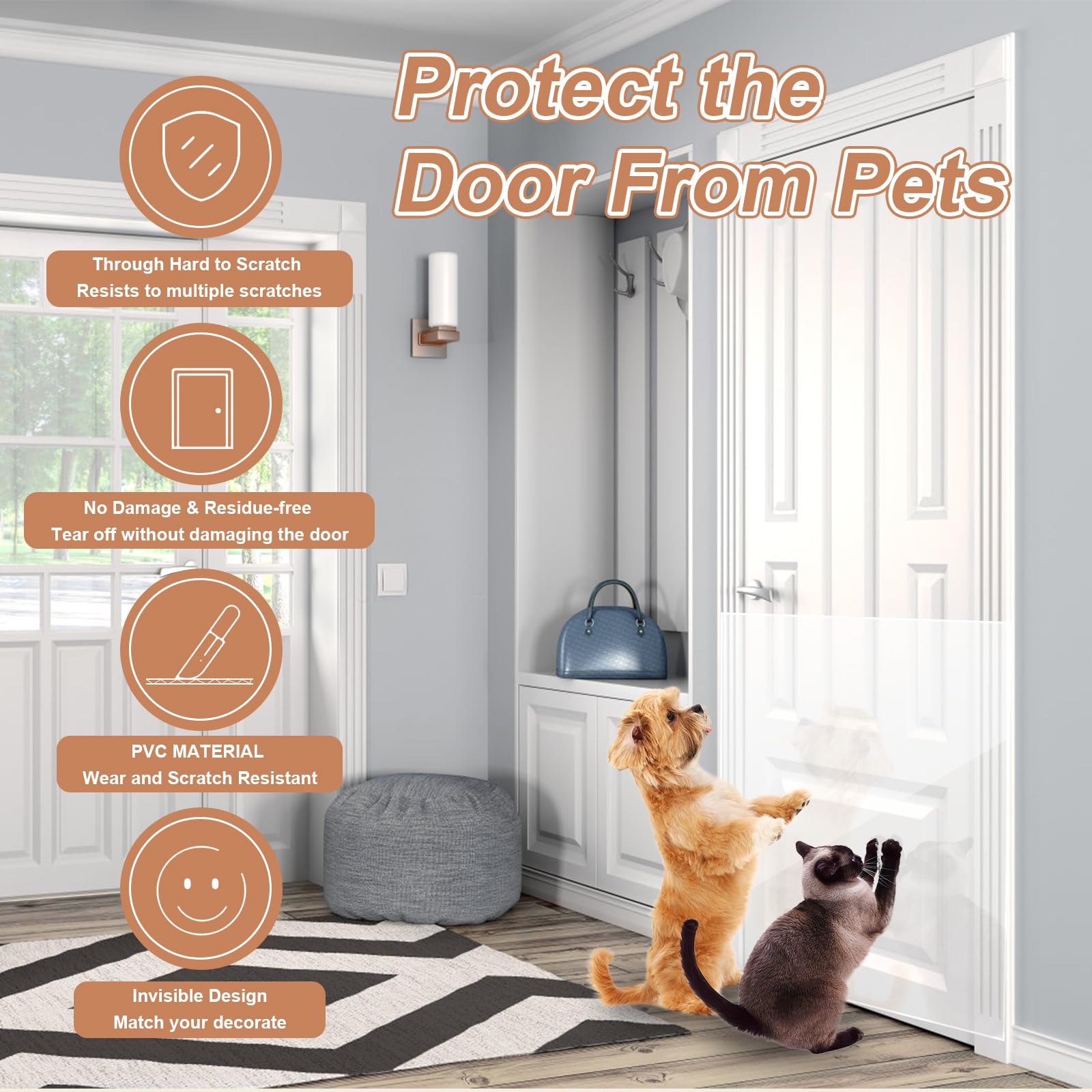 Protector de puerta contra arañazos de perros, calcomanías de vinilo transparente, protector de arañazos para puertas de perros y gatos, protector de muebles