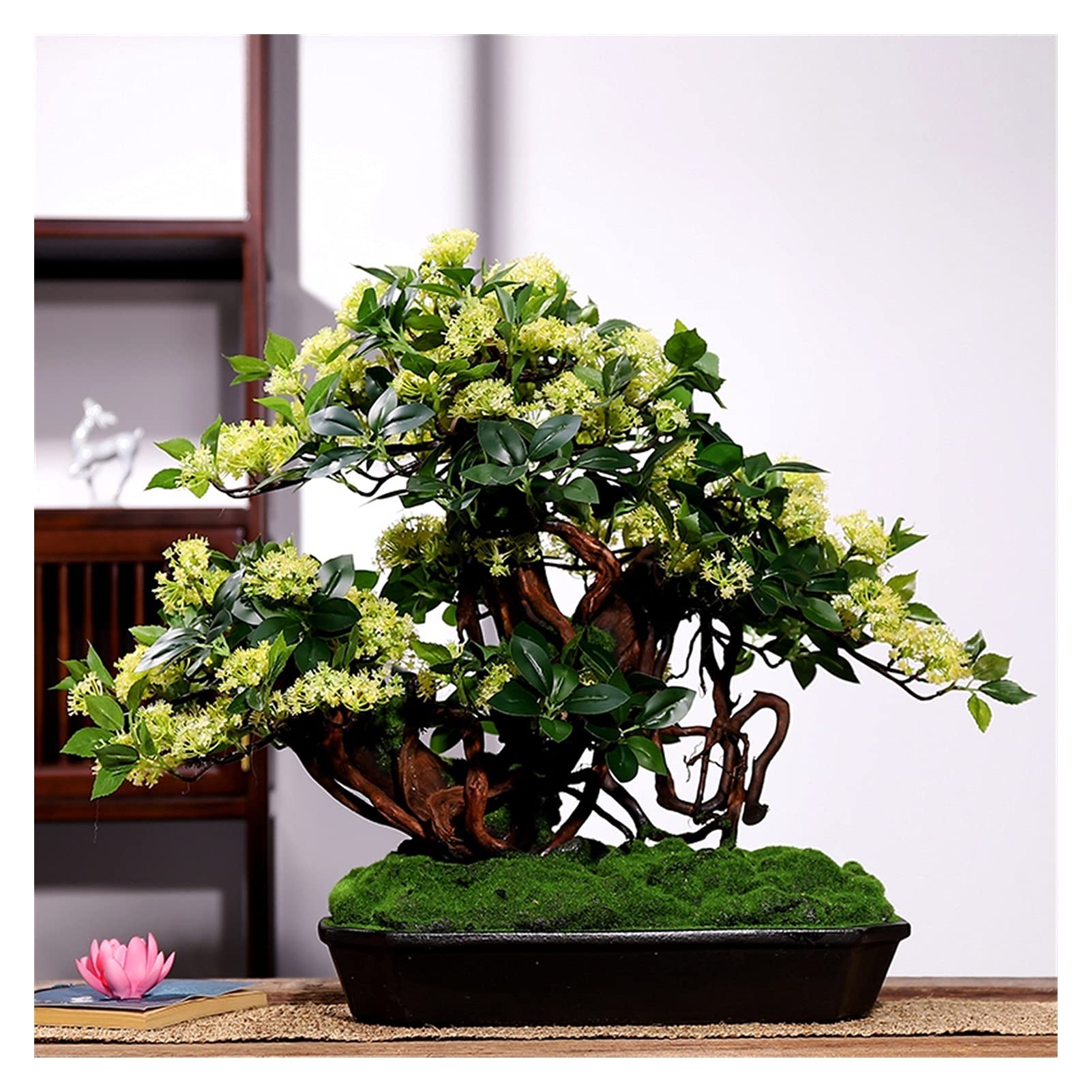 NGDFGR Handmade Living Room Simulation Plant Bonsai Indoor Large Fake Flower Tv Cabinet Porch Green Plant Fake Tree Potted Ornament Decoration Gift Fake Plant,D
