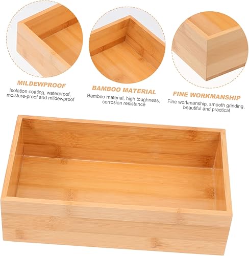 Miniatura 8 de Caja de almacenamiento de bambú, organizador de oficina, contenedor para encimera, utensilios de cocina, organizador de almacenamiento, tapa