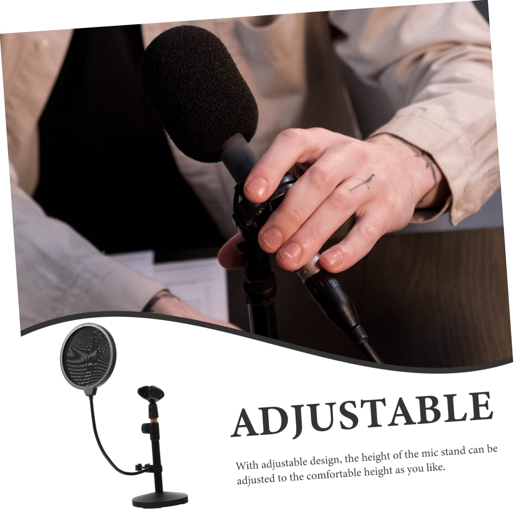 Levemolo Soporte De Micrófono De Escritorio Ajustable Extensible 290-395mm Con Base Metálica Negra, Clip Para Micrófono y Filtro Antipop Para Streaming y Grabación Profesional