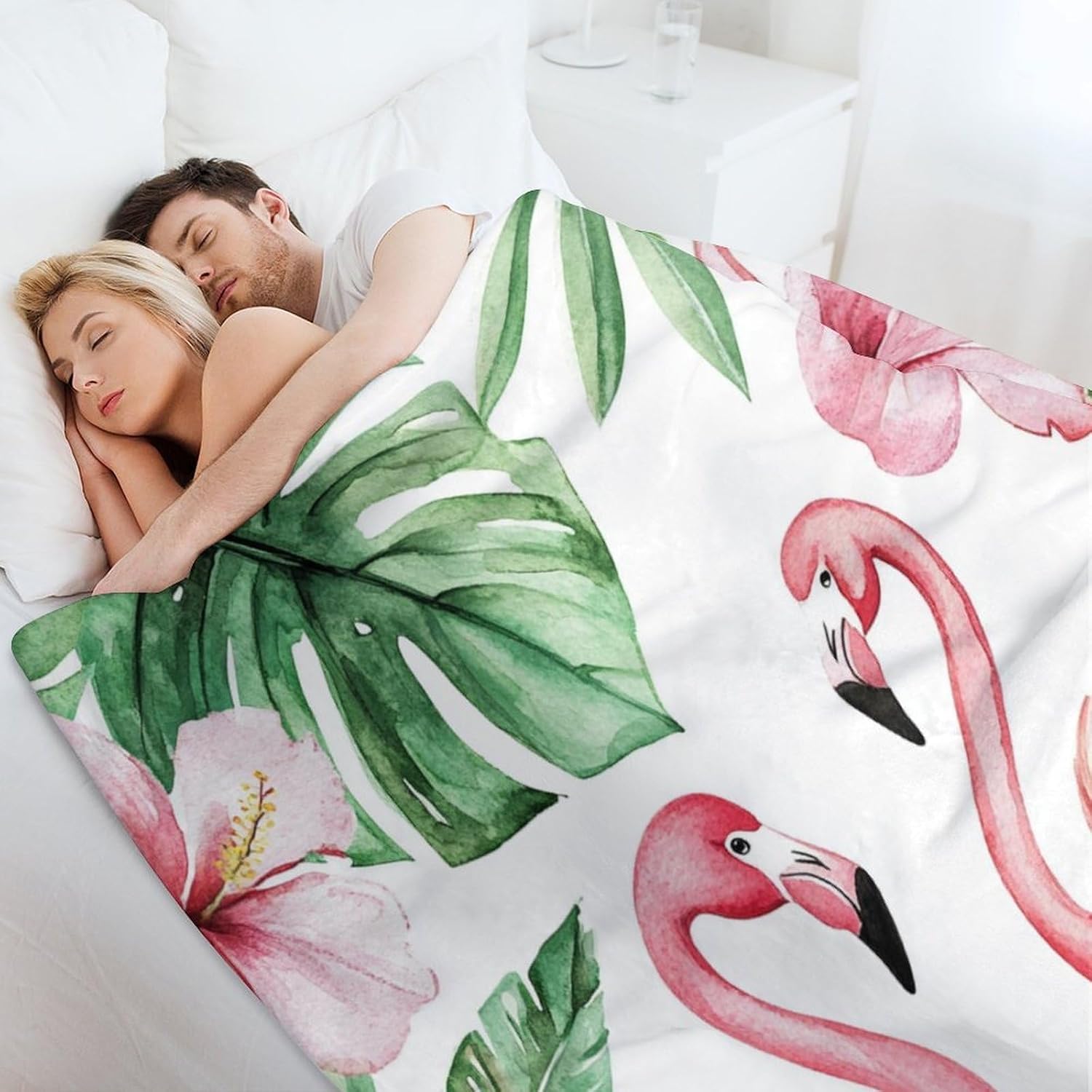 Watercolor Flamingo Flannel Throw Blanket, Soft Cozy Warm Fleece Jungle Floral Palm Tree Leaf Blanket for Couch Sofa Bed, 30x40 Inch