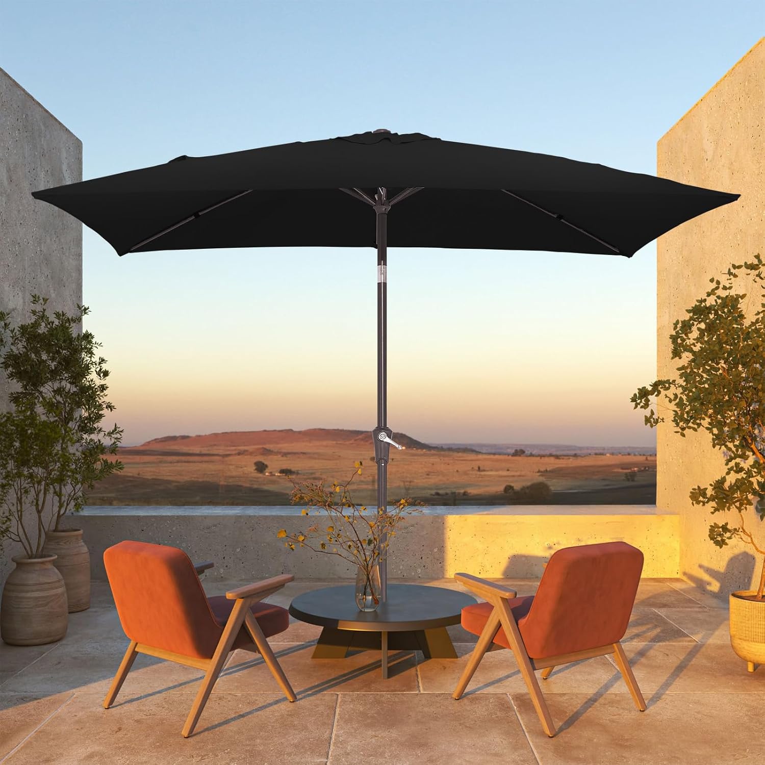 jearey 6.5x10 ft rectangular patio umbrellas rectangle outdoor umbrella with push button tilt and crank, market table umbrella 6 sturdy ribs uv protection for poolside garden backyard deck, black 6.5x10ft black