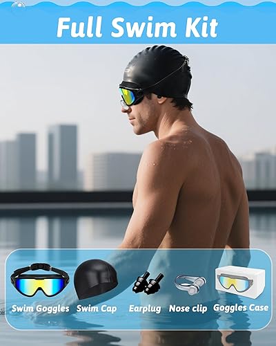 Miniatura 6 de Gafas de natación antivaho anti UV, visión amplia y sin fugas, gafas de natación y gorro de natación para hombres, mujeres, adultos y jóvenes