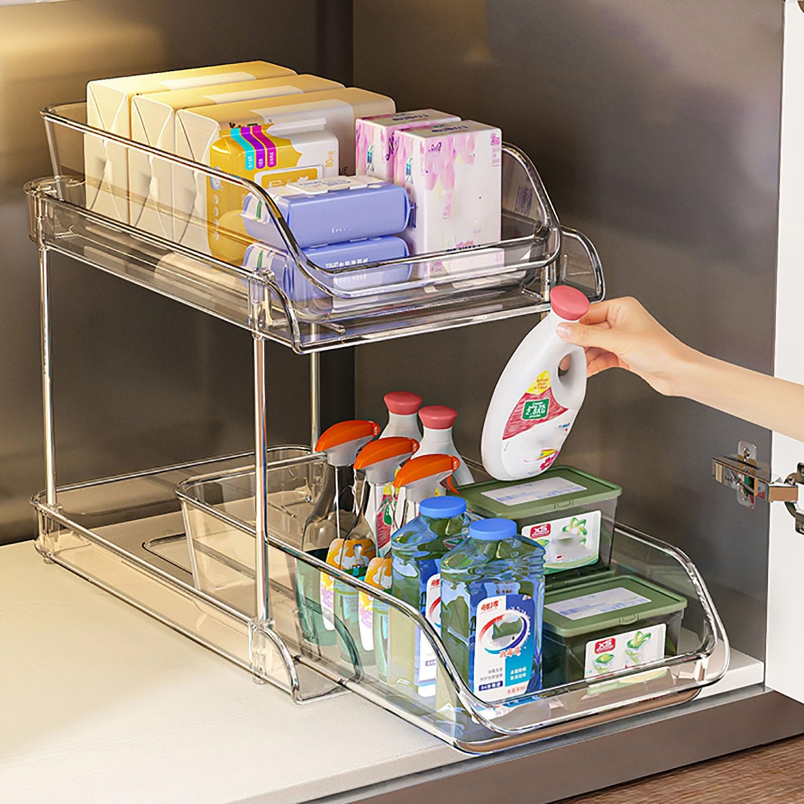 Organizador Bajo Fregadero de 2 Niveles para Debajo del Fregadero de Baño: Organizador Limpieza para Cocina y Baño, Diseño de Despensa Que Ahorra Espacio