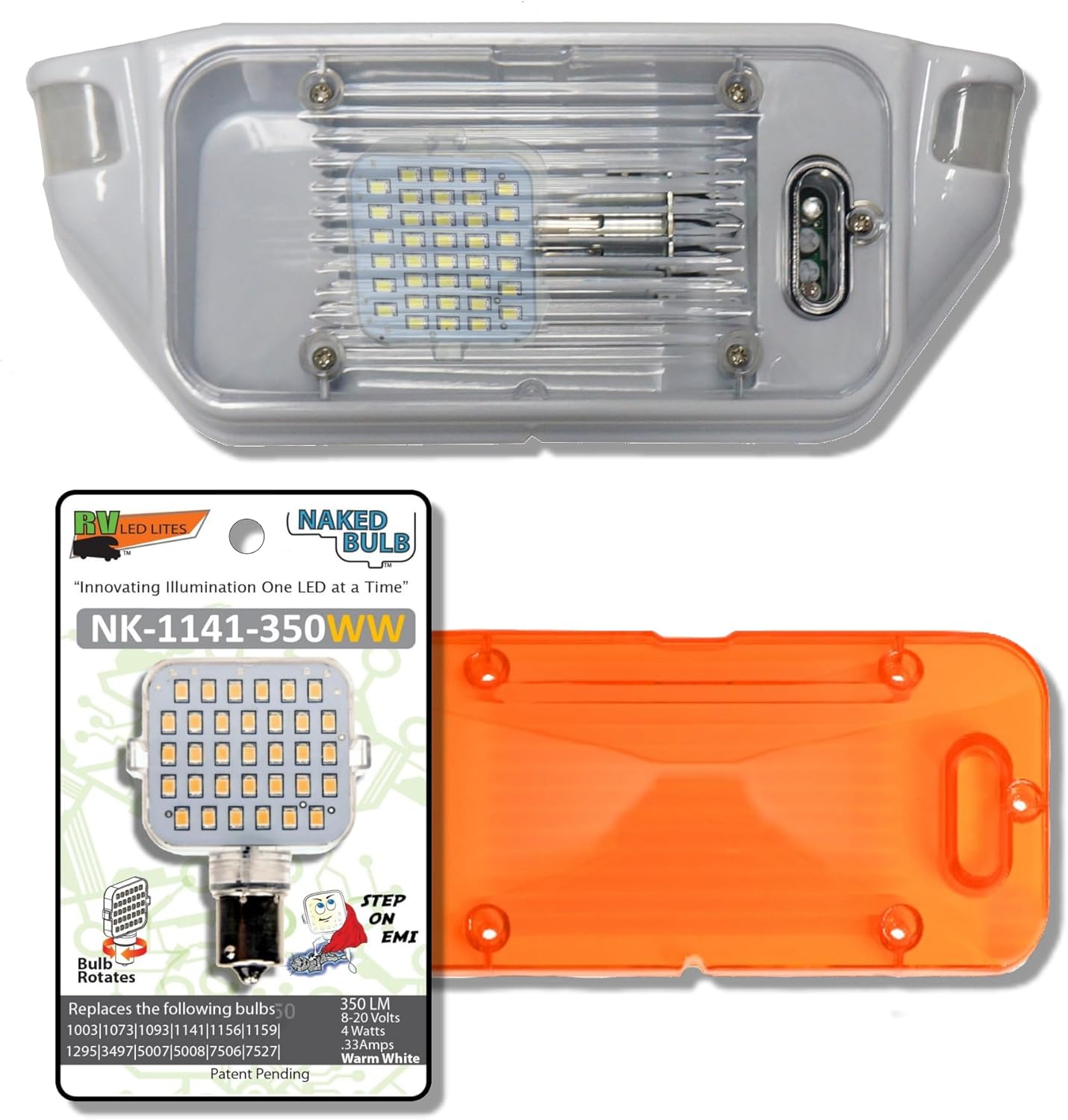 Starlights SL1000 with The Standard REV-200 Bulb, RV 12-Volt Exterior Dual Sensor Exterior Motion Light. The SL1000 is White in Color