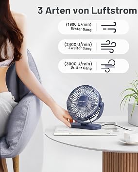 SWEETFULL USB Desk Fan 3 Speeds Quiet & 360° Adjustable Mini Desk Fan Portable Compact Office Cooler for Home Bedroom Travel Outdoor Smaller