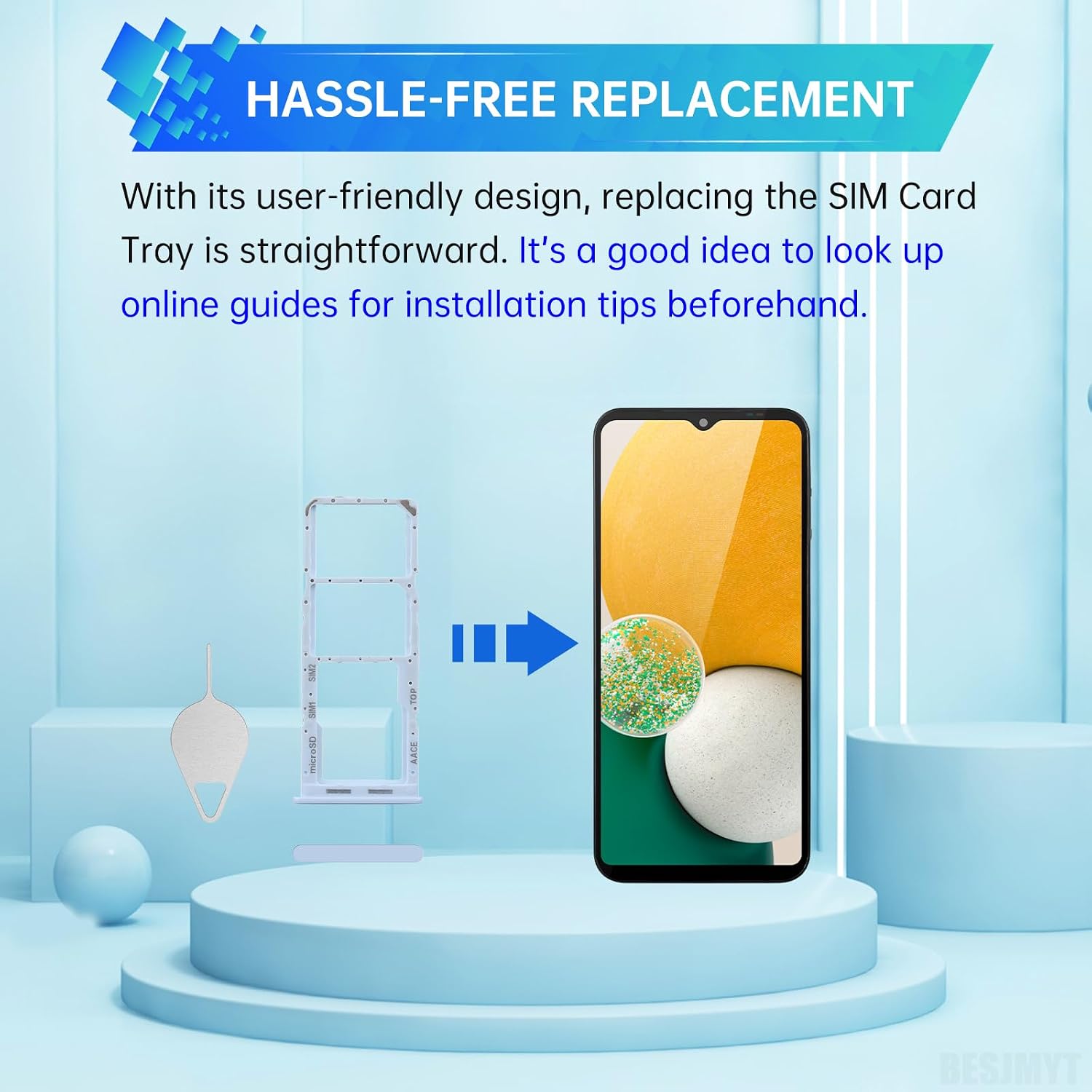 for Samsung Galaxy A13 Sim Card Tray Replacement Blue | Card Tray Slot Holder Bracket Adapter Single SIM Version with Needle Ejector for A13 SM-A135U SM-A135U1