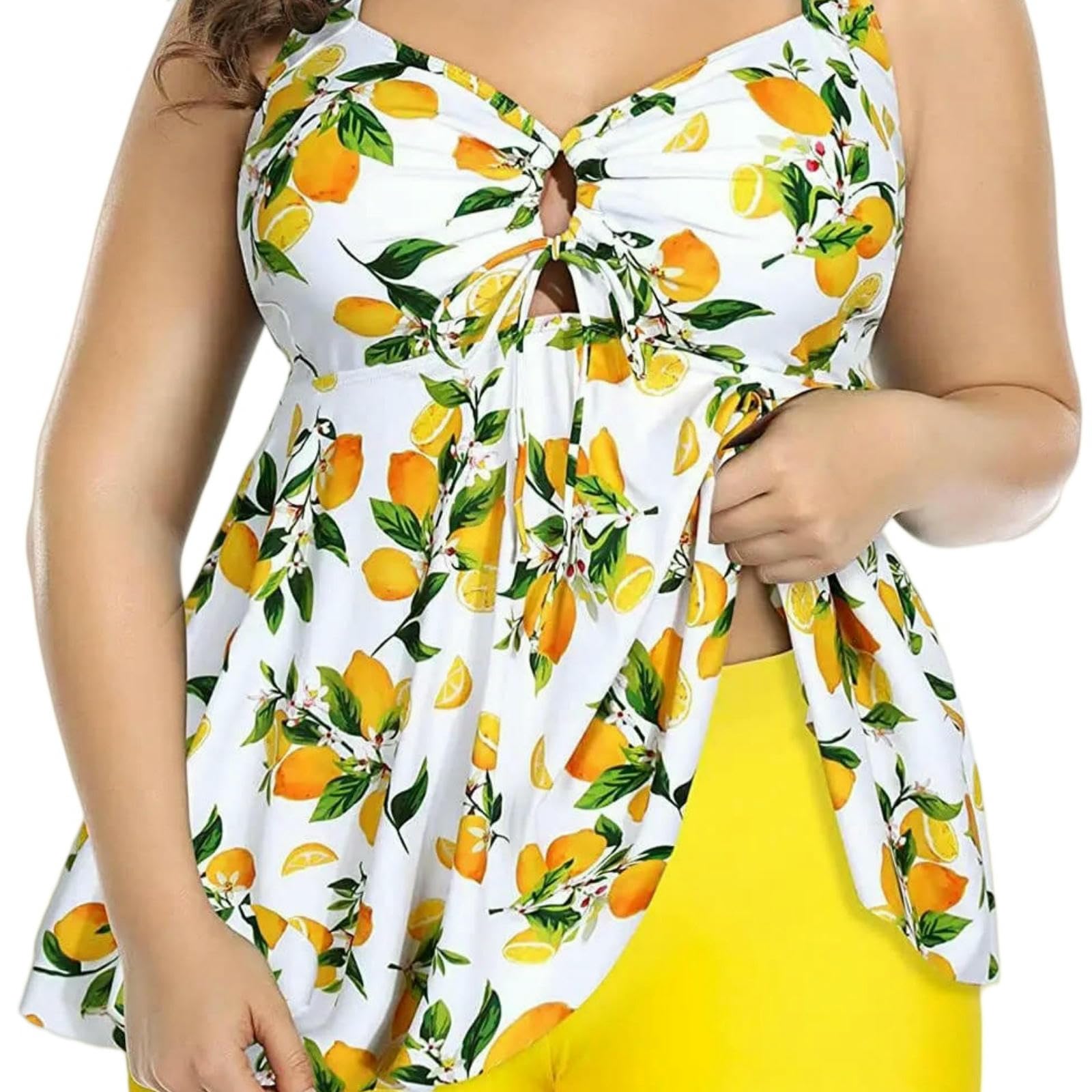 Bikini de cintura alta talla grande XL en color amarillo para ropa de playa de mujer