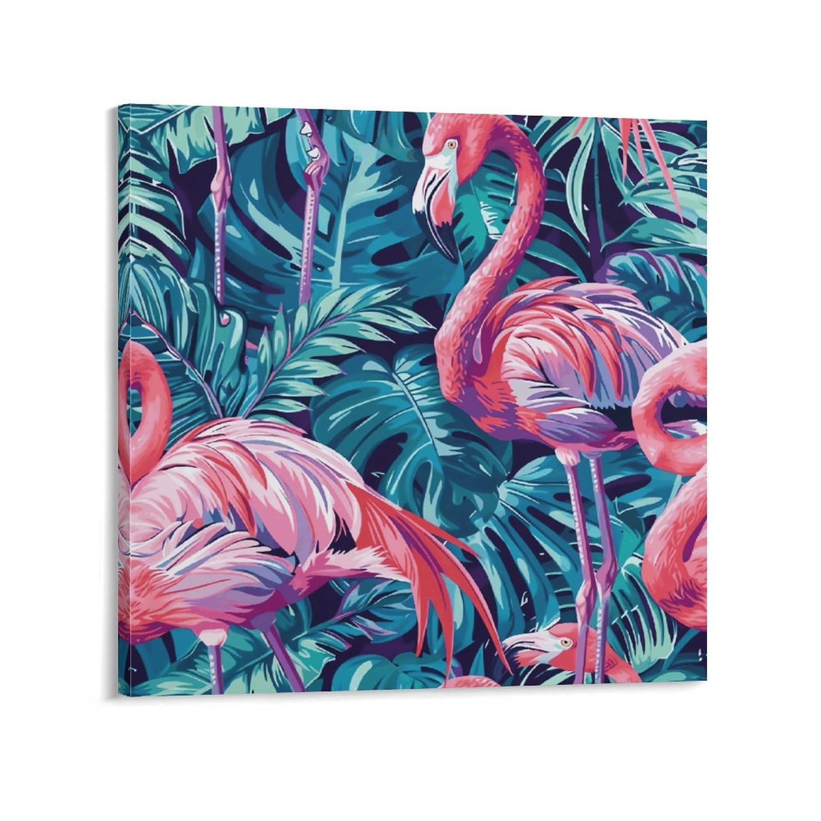 KLOPH Flamingo And Leaves Canvas Wall Art for Living Room 12x12inch Modern Artwork Painting for Bathroom Hanging Canvas Prints Aesthetic Wallart for Bedroom Kitchen Office Wall Decor