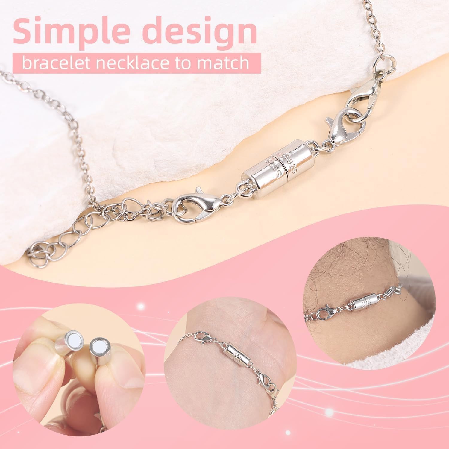 Magnetic Jewelry Clasps, Crystal Ball Connectors with Lobster Clasps, Magnetic Necklace Clasps and Closures Easy-to-Use for Jewelry Closures (4pcs Golden) - Image 8