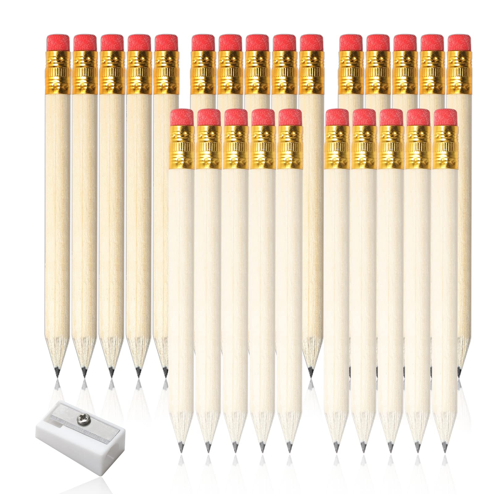 Golf Half Pencils with Rubber 25pcs 10cm Short Baby Shower Signature Pen 4 Inch Wooden Mini Writing Pen Small Pencils with Eraser for Kids Bridal Wedding School Office Classroom Diary
