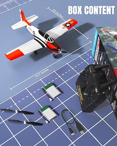 Miniatura 7 de VOLANTEXRC Avión RC para principiantes, Avión RC WWII de 4 canales T28 Trojan con ailerón, Avión de control remoto de 2.4Ghz con sistema
