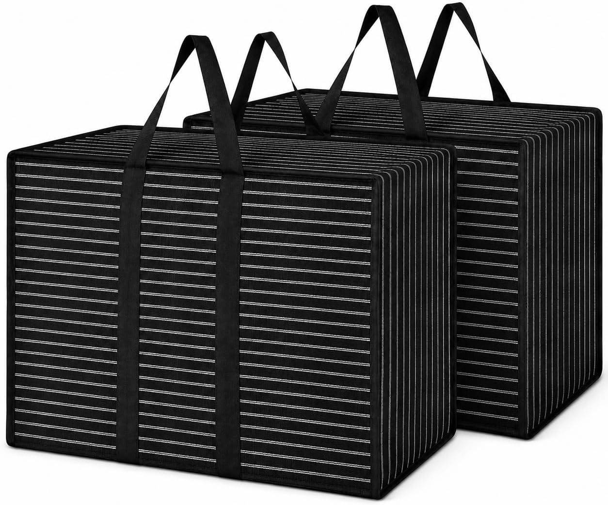 MOZU BAZAAR Multipurpose Extra Large Big Heavy Duty Storage Organizer Reusable Canvas Shopper Bag with Strong Handles and Base with Covers Zip and Grey lining (Pack Of 2 Black)