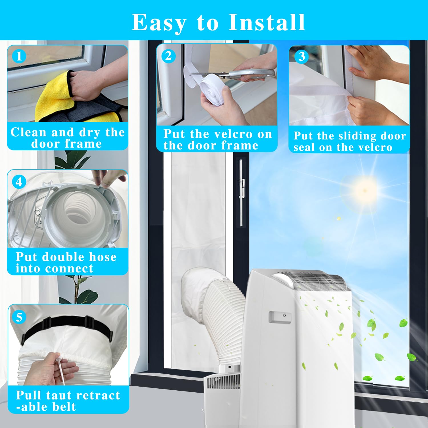 Kit de sellado de puerta corredera portátil para aire acondicionado inversor compatible con Midea Etc Inverter AC 14000 BTU diseñado para manguera en manguera, kit de ventilación portátil de puerta