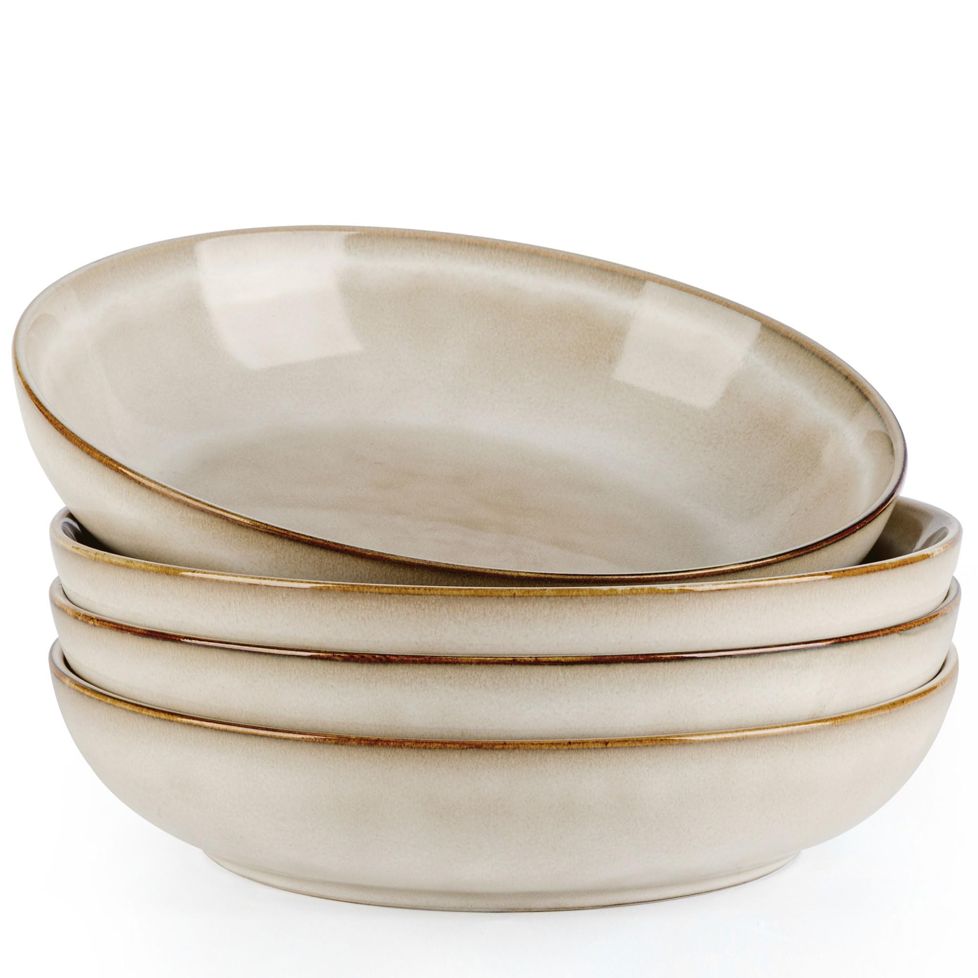 AmorArc 8.5'' Large Pasta Bowls, 36oz Ceramic Salad Serving Bowls Set of 4 for Kitchen, Wide Stoneware Bowls for Pasta,Salad,Fruit,Bread, Microwave Safe, Cappuccino
