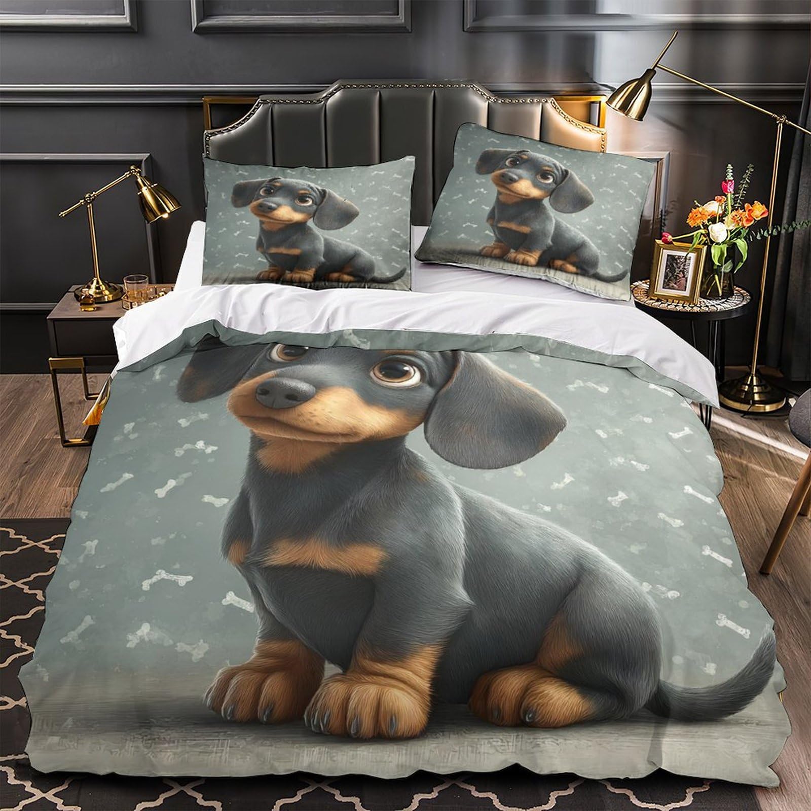 Parure de lit teckel 3D en microfibre douce et résistante