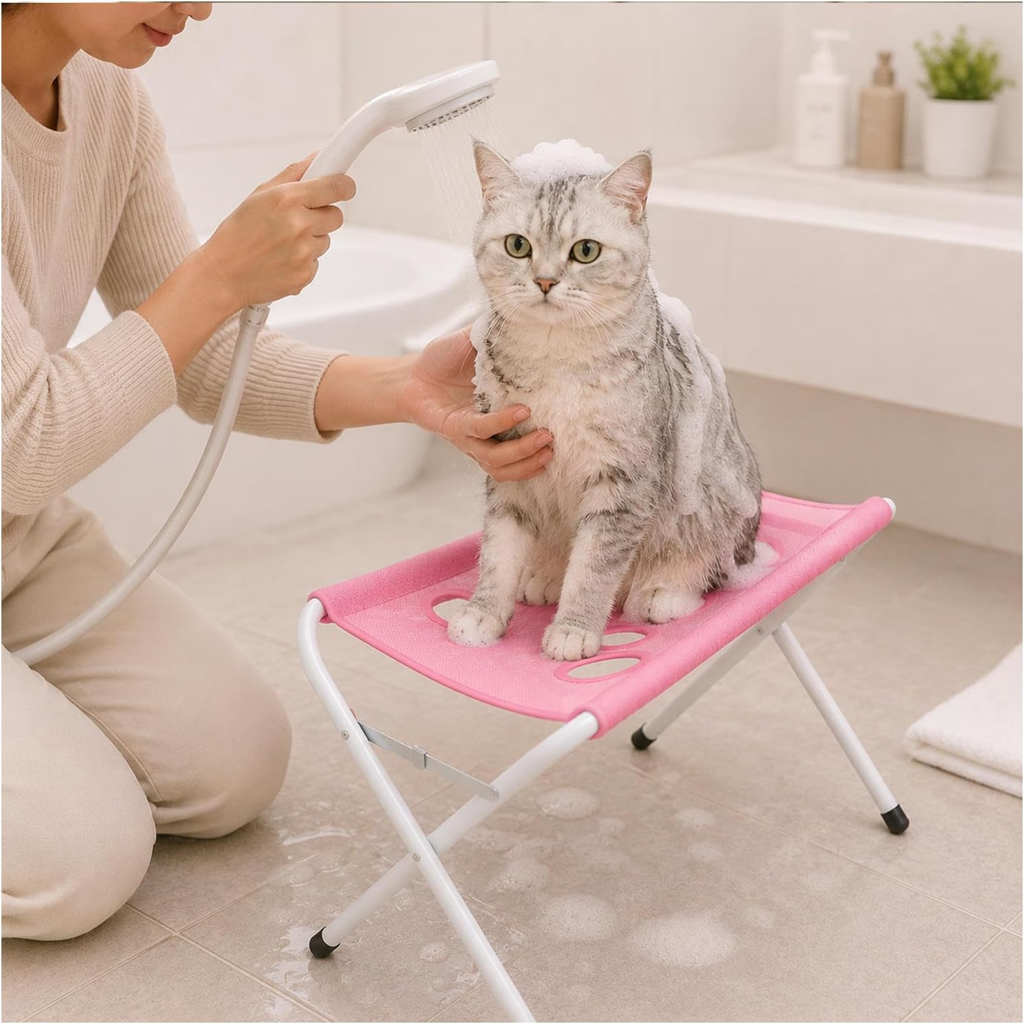 Dog Grooming Hammock Bring Pet Towels, Bite-Proof Helmets, and Nail Clippers Dog Grooming Hammock for Small Dogs for Pet Bathing, Grooming, and Nail Trimming,Pink