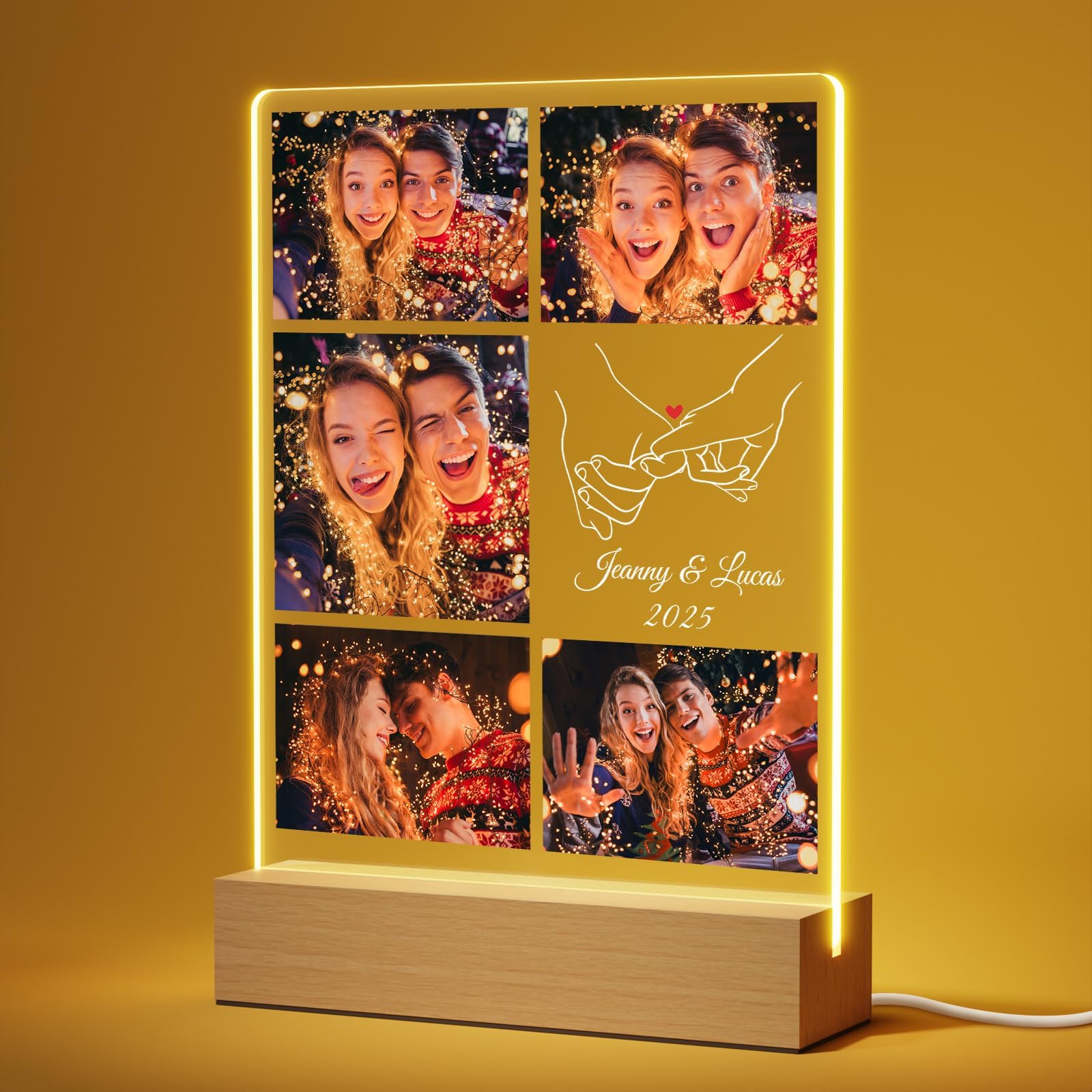 Personalized Valentines Gifts for Him Her, Customized Anniversary Acrylic Gifts for Women Men Boyfriend Girlfriend Couple, Custom Picture Frame with LED for Wife Husband on Valentines Day