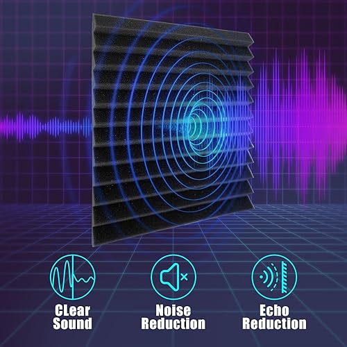 Miniatura 2 de Paquete de 52 paneles de espuma acústica de 1 x 12 x 12 pulgadas, paneles autoadhesivos insonorizados para paredes, estudio de oficina en casa,