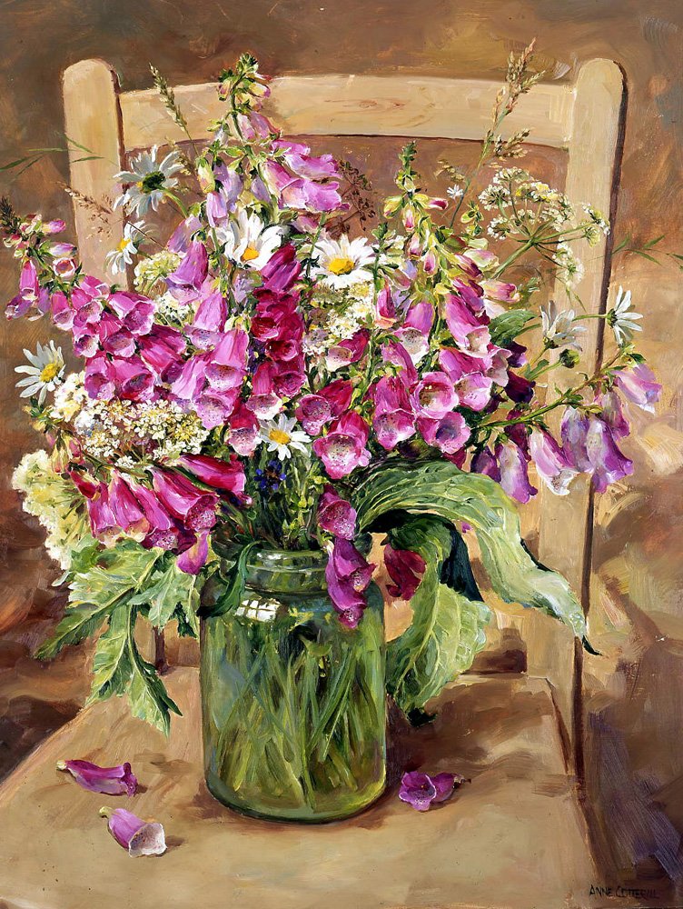 2 x Floral Greetings Cards - Foxgloves by Anne Cotterill Flower Painter