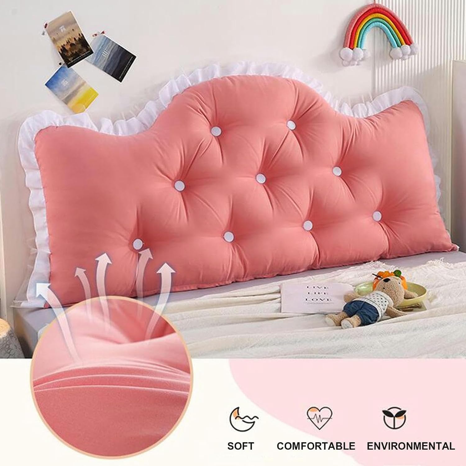 Headboard Pillow Bed Rest Wedge Pillow Lace Reading Pillow for Headboard Backrest Large Bolster Positioning Support Day Bed Bolster with Removable Cover