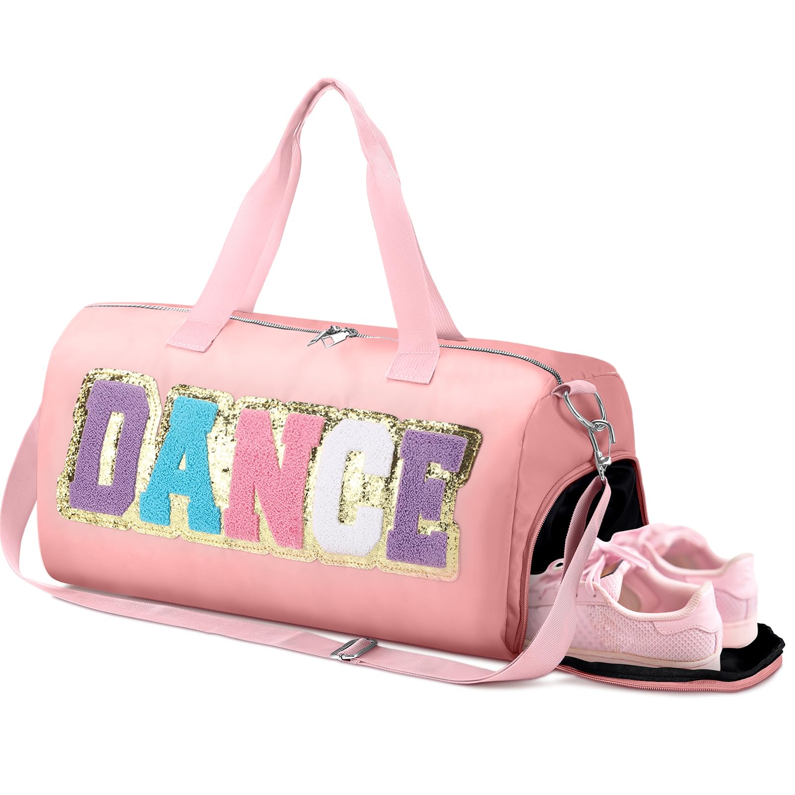 Yeyeplum Dance Duffle Bag for women Bag with Adjustable Carry Strap and Handy Pouch Dance Backpack for Dancers(Pink)