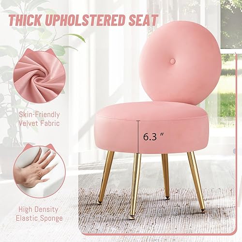 Miniatura 12 de Furniliving Silla de maquillaje moderna de terciopelo, taburete tapizado sin brazos para sala de maquillaje, cómoda silla de sala de estar con Negro