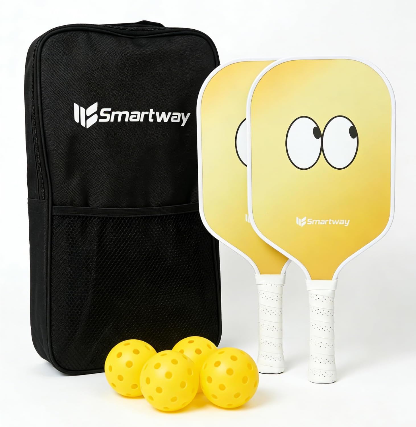 Smartway USAPA Approved Pickleball Paddles Set - Included 2 Lightweight & Slip Resistant Fiberglass Pickle Ball Rackets + 4 Balls + 1 Portable Carry Bag, Pickle Ball Set for Men Women Beginners