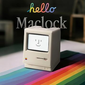 OIJ Maclock Retro Pixel Alarm Clock, 1984 Computer-Inspired USB Desk Clock with Pixel Display, Multiple Alarms, Adjustable Brightness, Calendar, Temperature