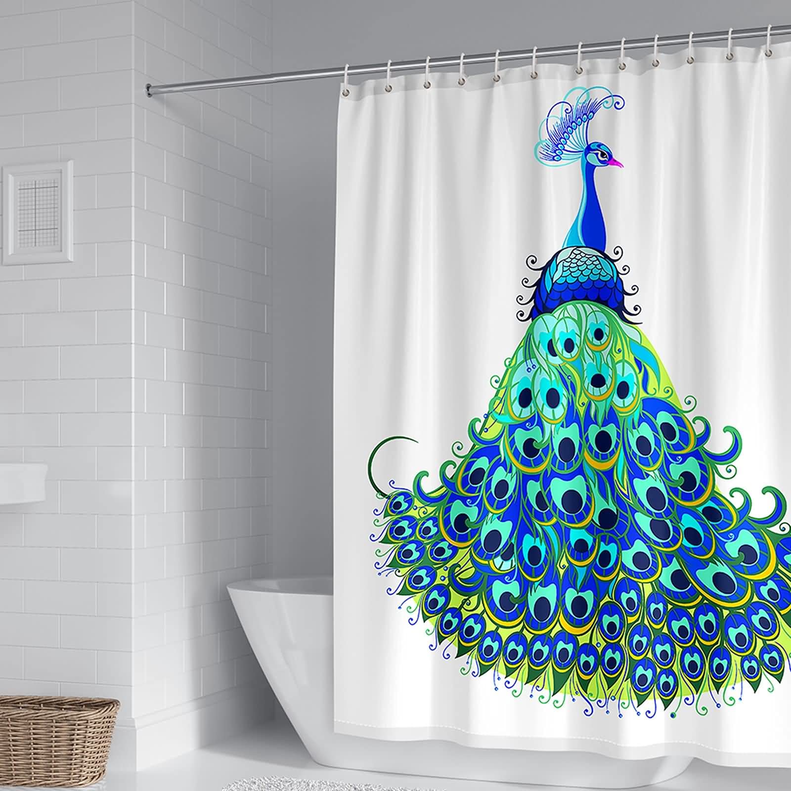Rideau de douche paon bleu vert pour ambiance zen et salle de bain