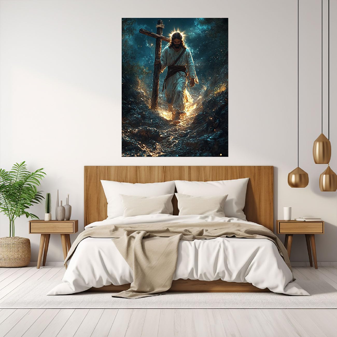 WIKEO Religijne obrazy na płótnie Jezus Jezus na obrazach cierpienie plakat nowoczesne obrazy drukuj sztuka ścienna obraz sypialnia biuro (złoto 4)-40 x 60 cm oprawione