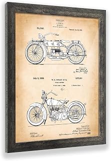 Vintage Harley Davidson Decor 1919 and 1928 Framed Motorcycle Patent Print, Unique Harley Davidson Wall Art, Man Cave Motorcycle Gifts For Men, 2136BW